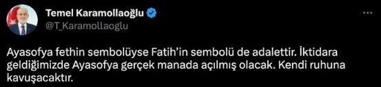Temel Karamollaoğlu'ndan Ayasofya açıklaması: Bir kısmını turistlere açabiliriz